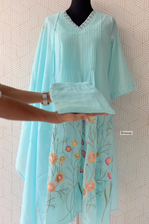 3 Pcs Mul Chanderi Aline kurtis with bottom and Dupatta/3204