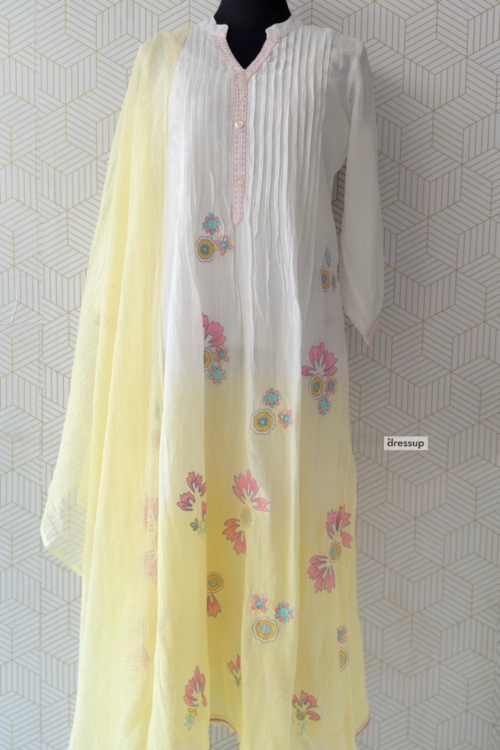 3 Pcs Mul Cotton Aline kurtis with bottom and Dupatta/3169