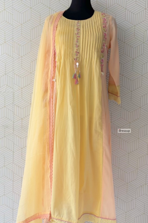 3 Pcs Mul Cotton Aline kurtis with bottom and Dupatta/3206