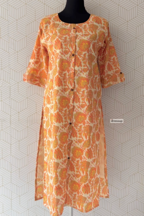 Cotton Floral printed side slitted Kurti with Lining/3146