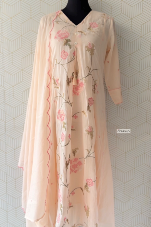 3 Pcs Mul Cotton Aline kurtis with bottom and Dupatta/3170