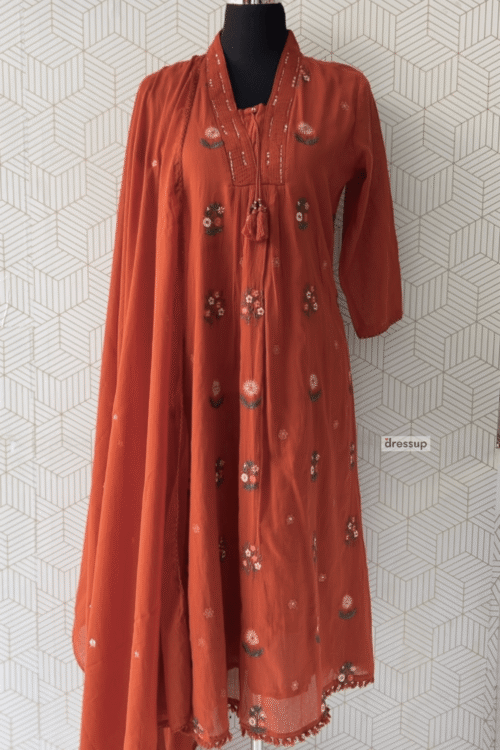 3 Pcs Mul Cotton Aline kurtis with bottom and Dupatta/3225