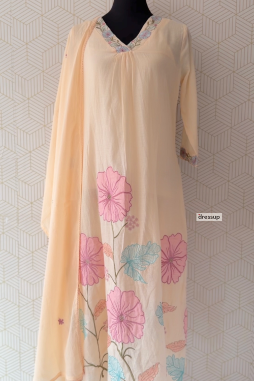 Premium 3 Pcs Mul Cotton Aline kurtis with bottom and Dupatta/3202