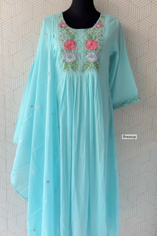 3 Pcs Mul Cotton Aline kurtis with bottom and Dupatta/3132