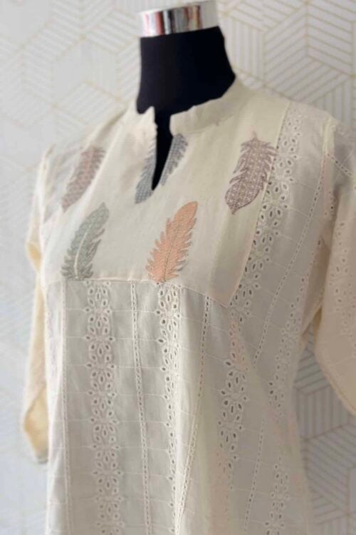 Cotton Hakoba Kurta with Feather Embroidery/3212