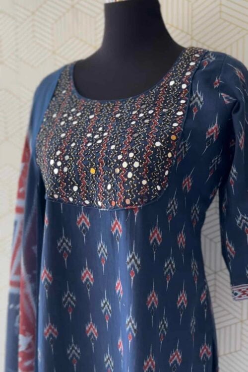 3 Pcs Cotton side slitted kurtis with bottom and Dupatta/3259