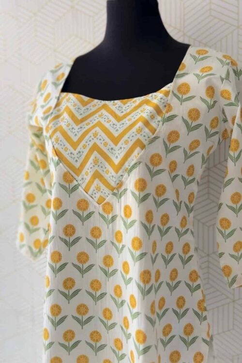 2 Pcs Cotton floral printed side slitted kurtis and bottom/3269