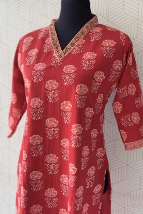 Floral Printed Cotton Kurta with Lining/3272