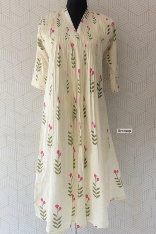 Printed Cotton Aline Kurti with Front Pleats/3262