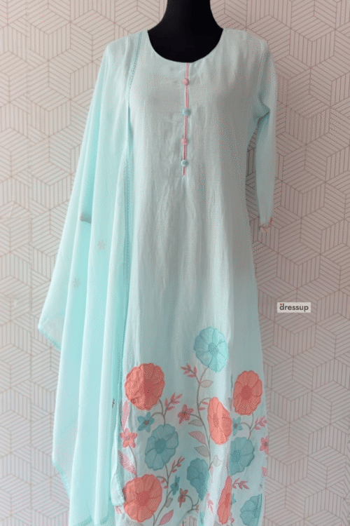 Premium 3 Pcs Mul Cotton Aline kurtis with bottom and Dupatta/3226