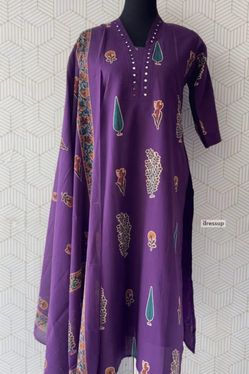 3 Pcs Cotton side slitted kurtis with bottom and Dupatta/3230