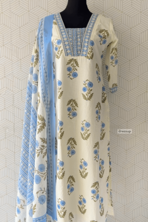 3 Pcs Cotton side slitted kurtis with bottom and Dupatta/3261