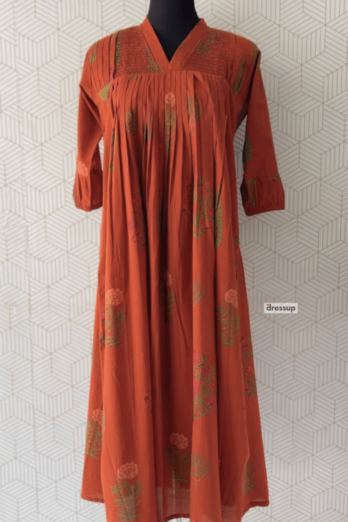 Printed Cotton Aline Kurti with Front Pleats/3246