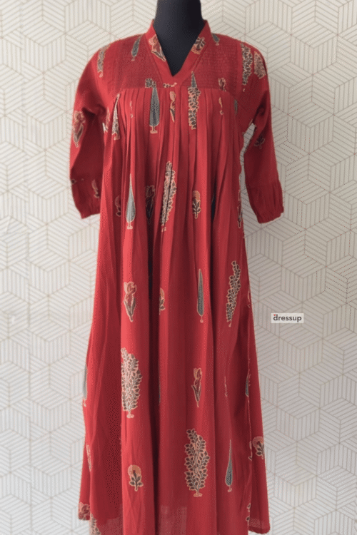 Printed Cotton Aline Kurti with Front Pleats/3247