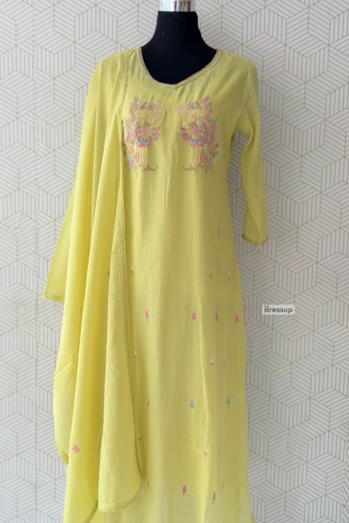 3 Pcs Mul Cotton Aline kurtis with bottom and Dupatta/3556