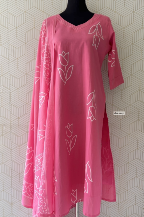 3 Pcs Cotton side slitted kurtis with bottom and Dupatta/3486