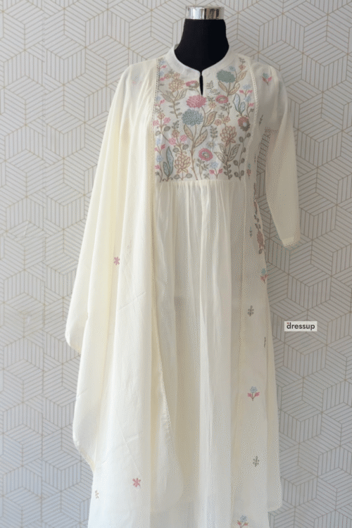3 Pcs Mul Cotton Aline kurtis with bottom and Dupatta/3535
