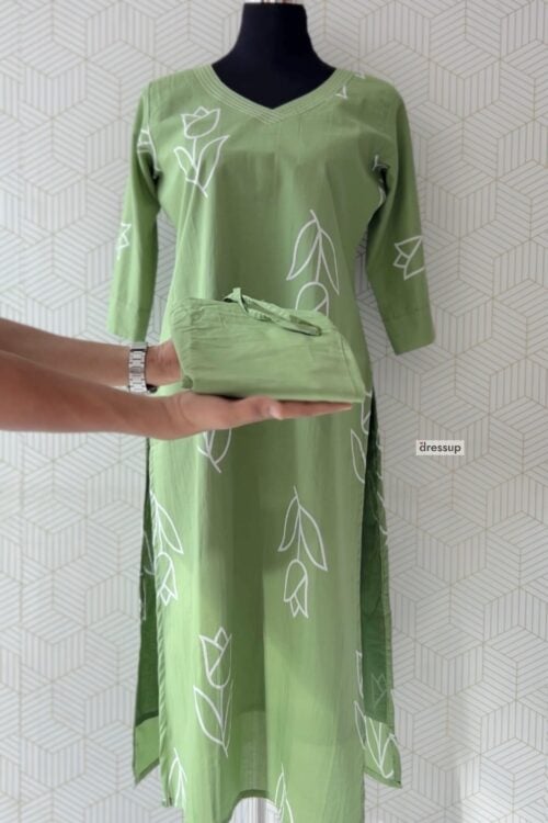 2 Pcs Cotton printed side slitted kurtis and bottom/3482