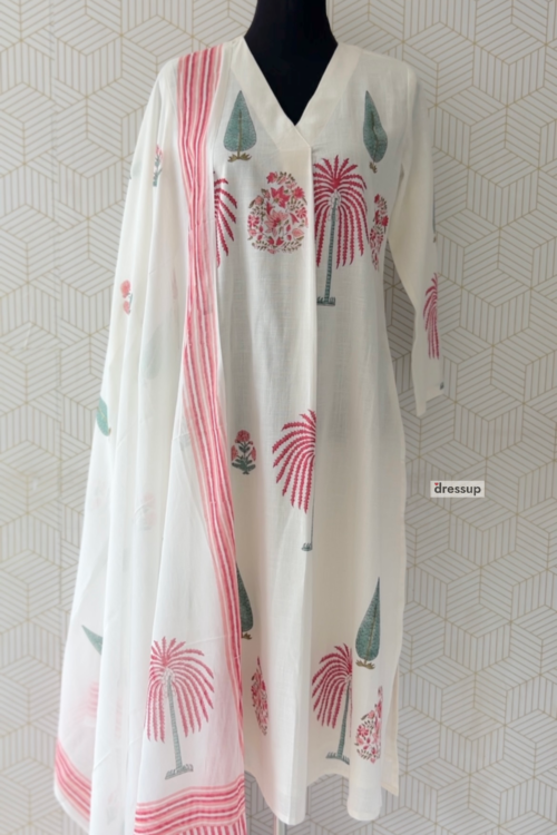 3 Pirce Elegant Floral & Tree Printed Cotton Kurta Set with Dupatta and bottom/3515