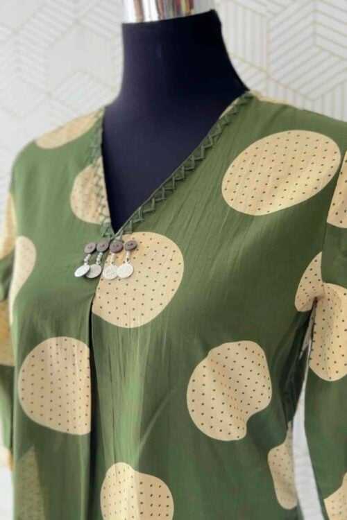 2 Pcs Cotton polka printed side slitted kurtis and bottom/3560
