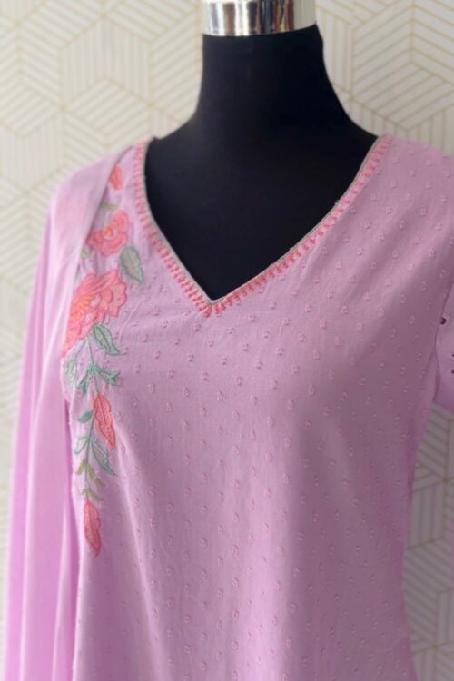Premium 3 Piece Lavender Dobby Cotton Salwar Set with bottom and dupatta/3280