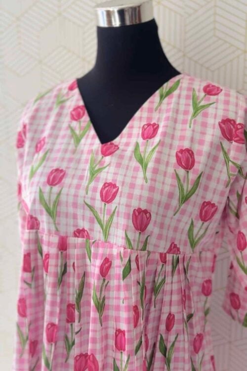 Cotton Tulip Printed Cotton A-Line Gathered Dress/3627