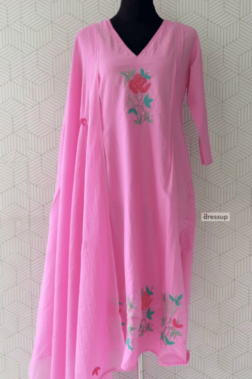 3 Pcs Floral Bliss Embroidered Cotton Set with bottom and dupatta/3448