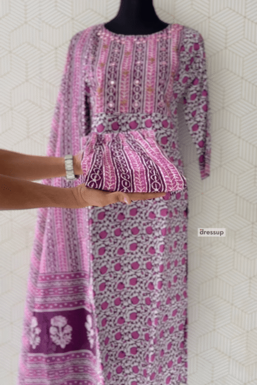 3 Pcs Cotton side slitted kurtis with bottom and Dupatta/1657