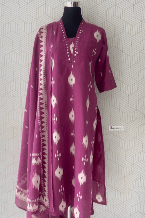 3 Pcs Cotton side slitted kurtis with bottom and Dupatta/3650