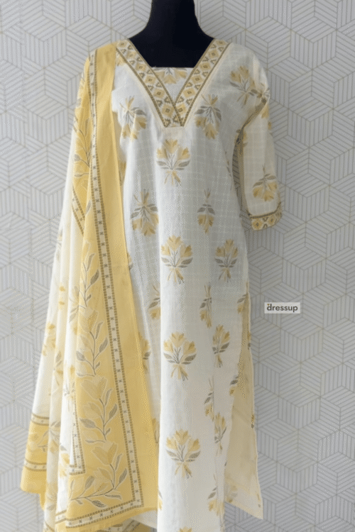 3 Pcs Cotton side slitted kurtis with bottom and Dupatta/3566