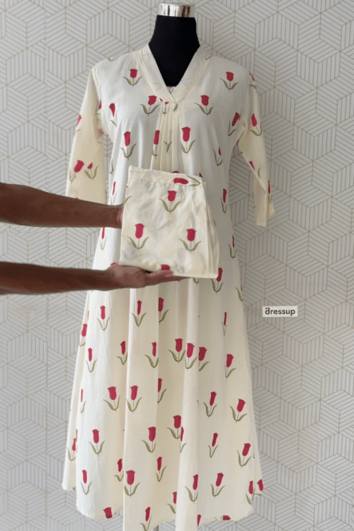 2 Pcs Cotton printed Aline Top and bottom/3603