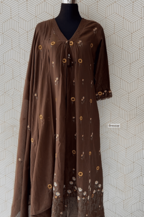 3 Pcs Cotton Aline kurtis with bottom and Dupatta/3659