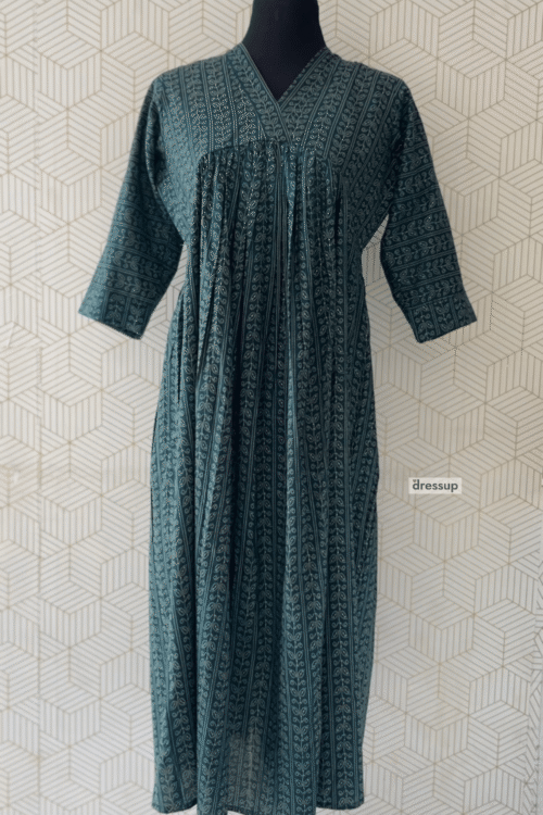 Cotton Printed Gathered V-Neck Kurti/3613