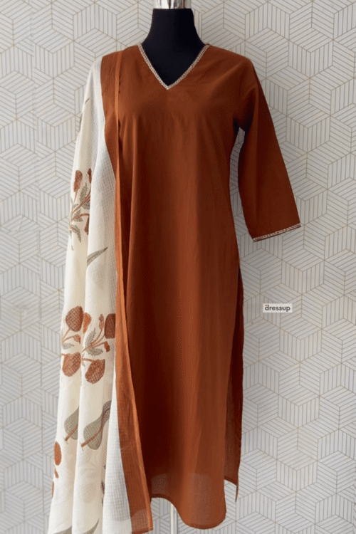 3 Pcs Cotton side slitted kurtis with bottom and Dupatta/3301