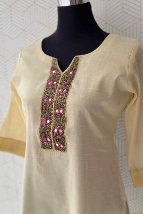 Onam Special Tissue Kurta with Bead & Mirror Work/3647