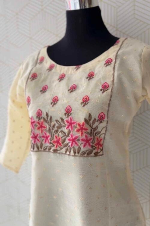 Onam Special Tissue Kurta with Floral Embroidery /3657