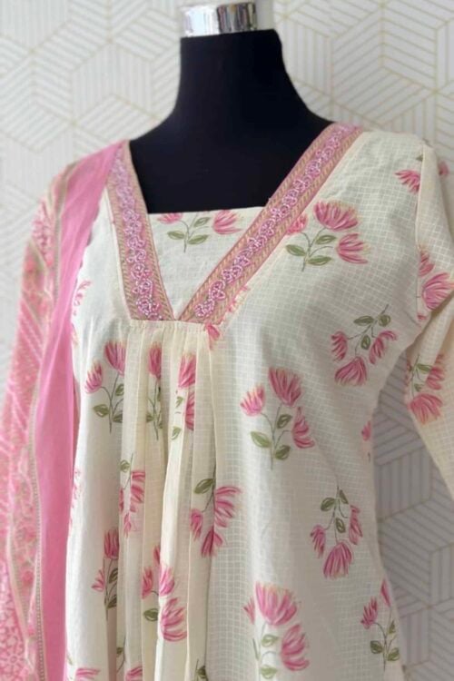 3 Pcs Cotton Aline kurtis with bottom and Dupatta/3676