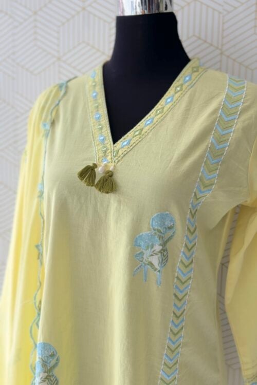 3 Pcs Cotton side slitted kurtis with bottom and Dupatta/3665
