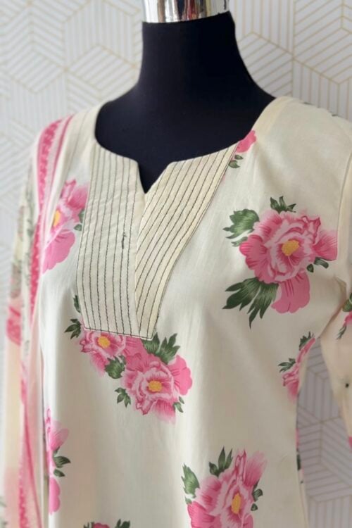 3 Pcs Cotton side slitted kurtis with bottom and Dupatta/3695