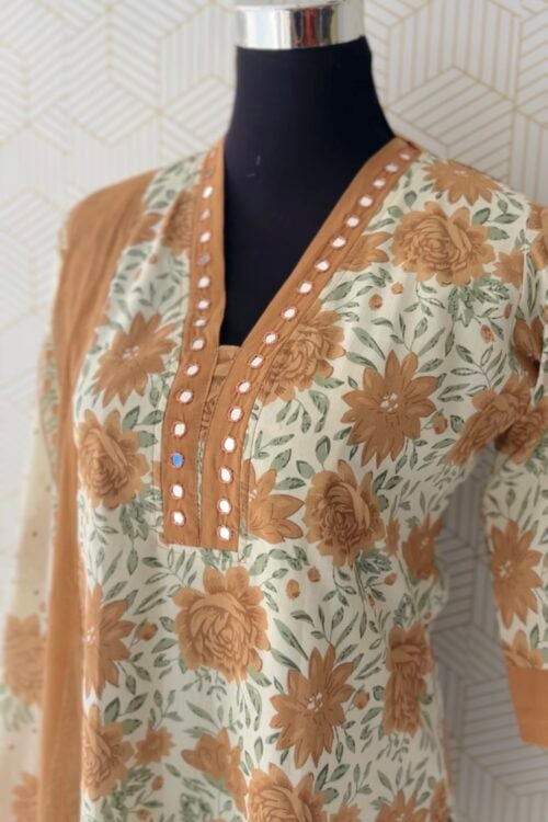 3 Pcs Cotton side slitted kurtis with bottom and Dupatta/3730