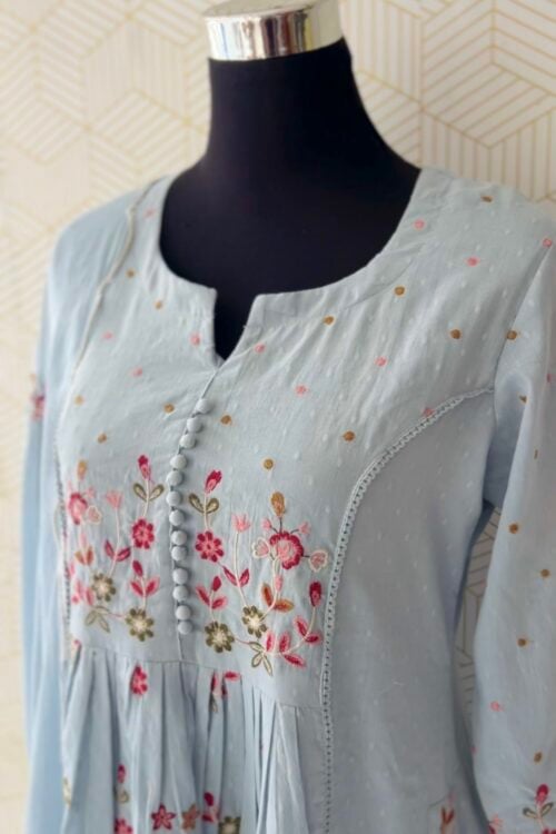 Premium 3 Piece Floral Thread-Embroidered Anarkali Set with bottom and dupatta/3596