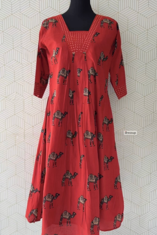 2 Pcs Cotton printed Aline kurtis with bottom/3677