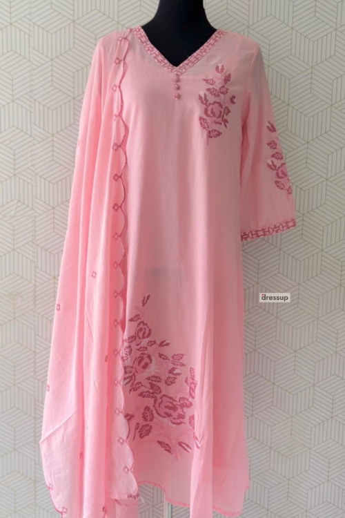 3 Piece Elegant Cross-Stitch Embroidered Mul Cotton Kurta Set/3712