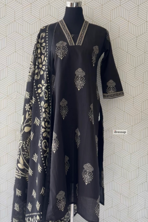 3 Pcs Cotton side slitted kurtis with bottom and Dupatta/3697