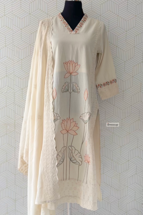 3 Piece Elegant Embroidery Kurti Set with bottom and dupatta/3711