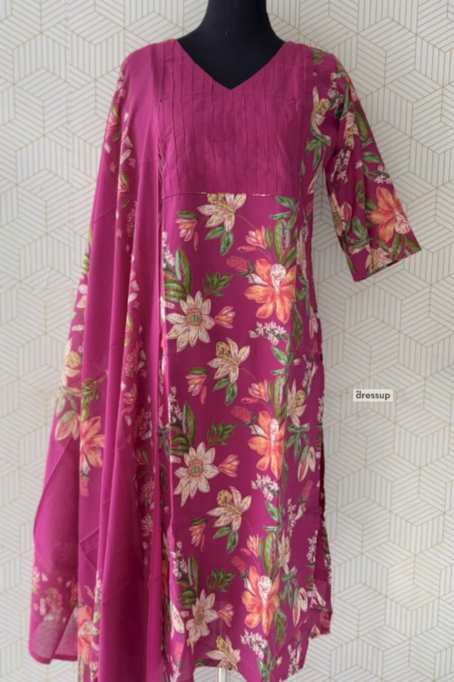 3 Pcs Cotton side slitted kurtis with bottom and Dupatta/2681