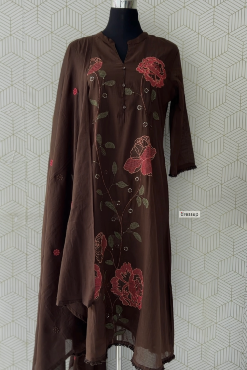 3 Pcs Mul Cotton Aline kurtis with bottom and Dupatta/3661