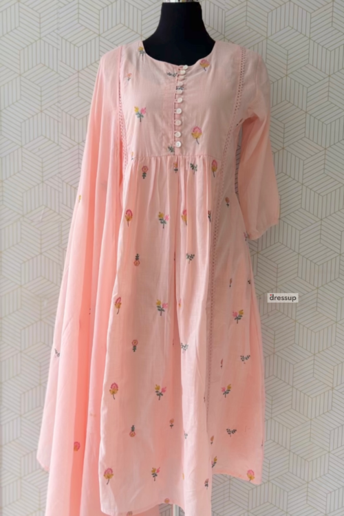 3 piece Cotton Embroidered Anarkali Kurta Set/3691