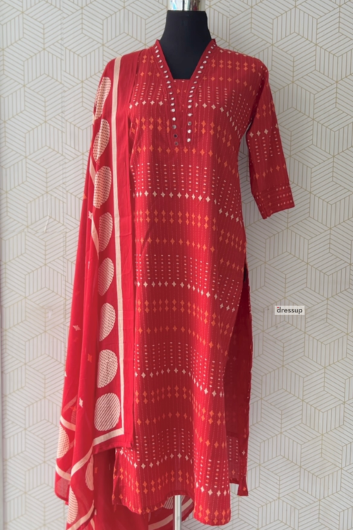 3 Pcs Cotton side slitted kurtis with bottom and Dupatta/3651