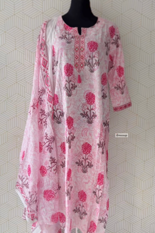 3 Pcs Cotton side slitted kurtis with bottom and Dupatta/3112